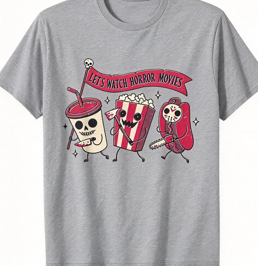 2026 Cute Horror Movie Snack Cartoon Crew Neck Tshirt Vintage Food Character Graphic Casual Short Sleeve Top Unisex Unisex
