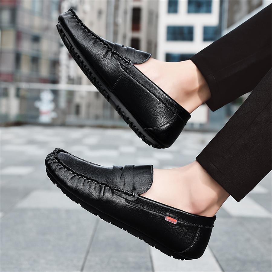 Handmade Leather Men Shoes Casual Comfortable Slip On Loafers Men Leather Shoes Flats Moccasins Walking Shoes Big Size 48