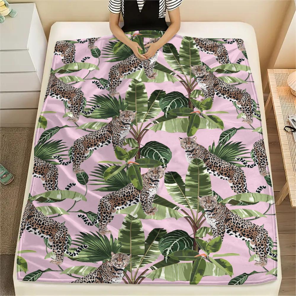 1Pc Jungle Leopard Print Flannel Blanket, High Quality Comfortable for All Seasons, Home Decor, Warmth and Comfort, Perfect for Christmas Gifts