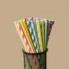 100Pcs Biodegradable Paper Straws Colorful Striped Print Food-Grade Safe Drinking Straws Party Supplies