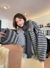 Available Now: Women's Mid-Length Striped Knit Cardigan with Hood and Large Fur Collar - Thickened for Autumn/Winter