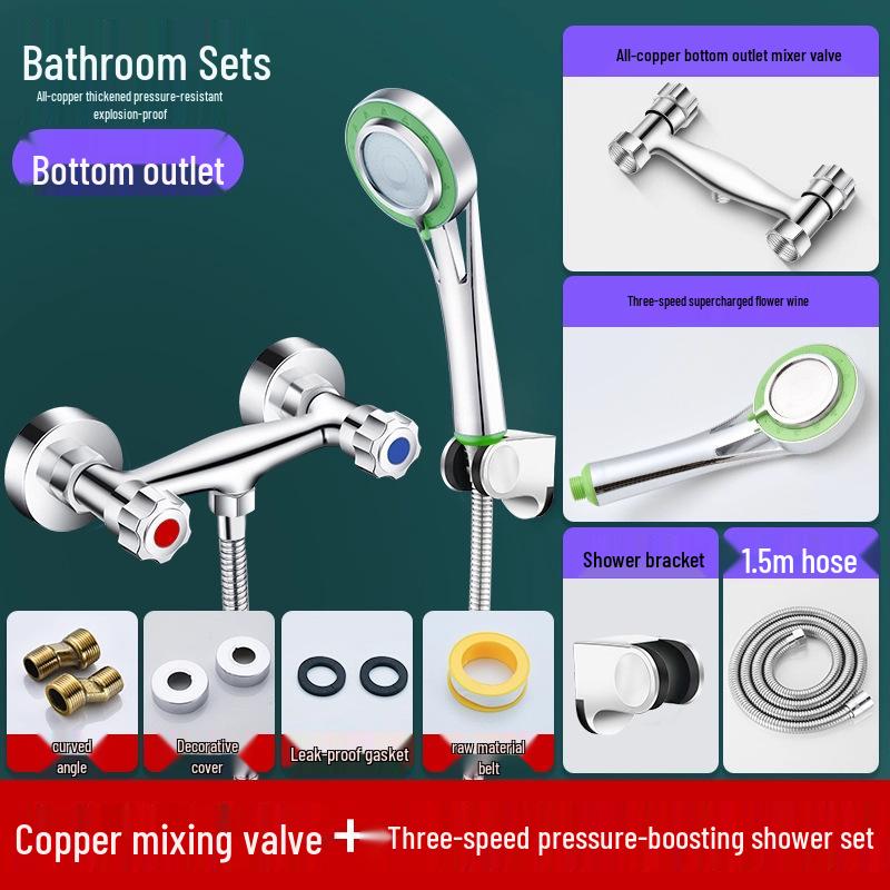 Allcopper And Handle Dual Shower Bath Faucet With Hotcold Mixer Valve