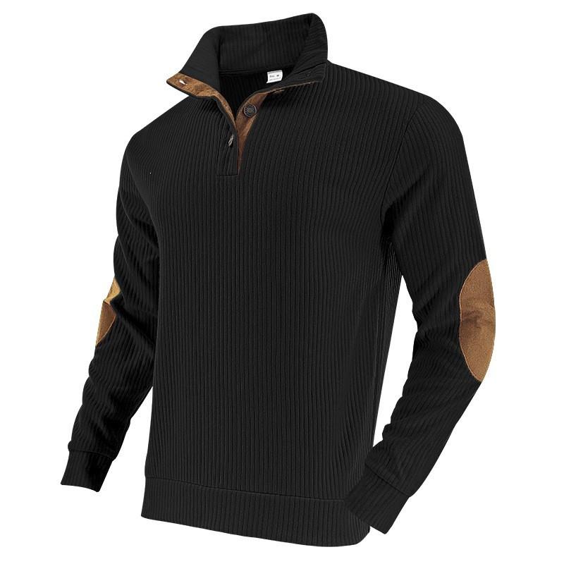 Mens Long Sleeve Hoodie Western Style Ribbed Stand Collar Pullover Sweatshirt Winter Casual Fashion
