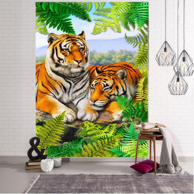 Tapiz decorativo de tigre de bosque, tapiz decorativo de animales, tapiz de pared bohemio hippie con mandala para colgar en el dormitorio y la sala de estar