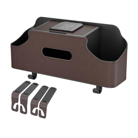 Car Back Seat Organizer with 2 Drink Cup Holder And Tissue Box Waterproof Faux Leather Car Storage Rack