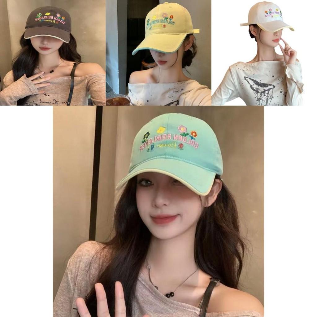 Beautiful Floral Embroidered Yellow Letter Baseball Cap For Women Stylish Soft Top