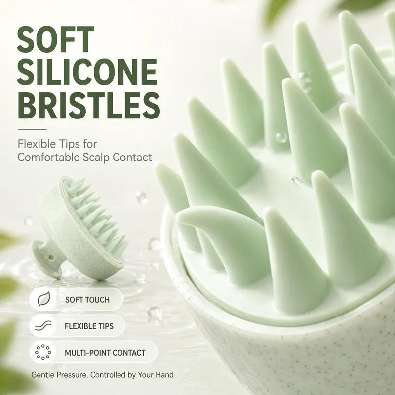 Soft Silicone Scalp Massager Shampoo Brush Wheat Straw Handle Hair Washing Comb Anti Dandruff Head Massage Brush For Home Travel