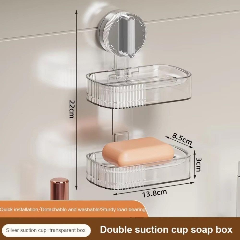 

Wall Mounted Soap Dish Holder NO-Drilling Soap Storage Rack New Soap Box For Bathroom Shower 2-layer-Silver
