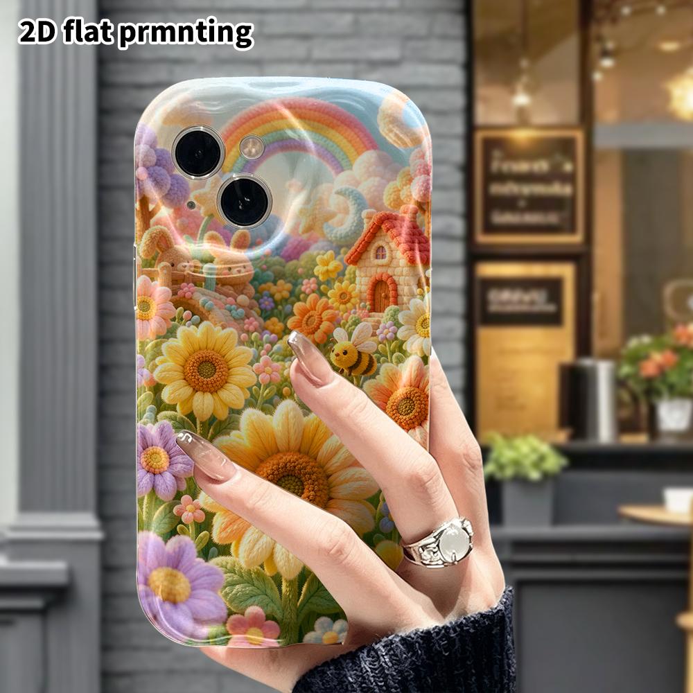 Phone Case: 2D Flat, Suitable for iPhone 18, 17, 16, 15, 14, 13, 12 Pro Protective Case, Sunflower Garden, Perfect Christmas and Halloween Holiday Gif