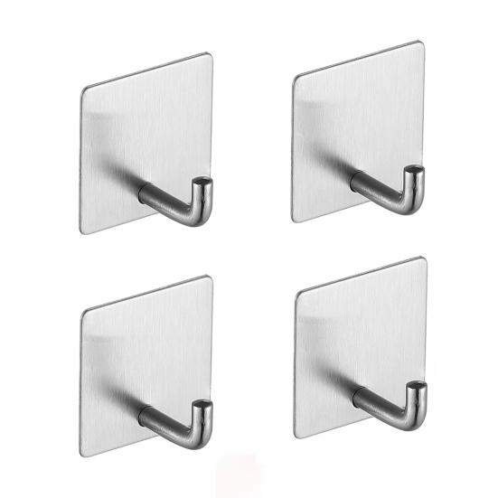 4Pcs Hanging Hook Punch Free Self-adhesive Traceless Stainless Steel No Damage Wall Adhesive Hook Towel Holder Daily Use