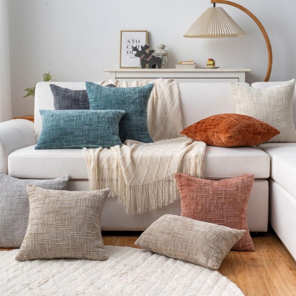 Japanese Style Throw Pillow Case Solid Color Sofa Pillowcase Lumbar Covers Cushion Cover Sofa