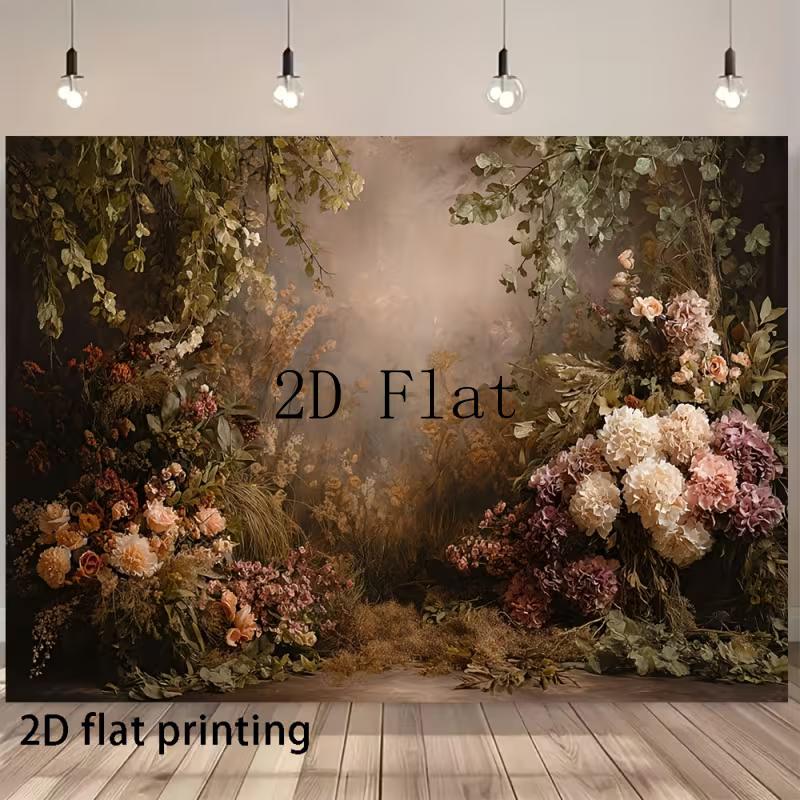 Dark Romantic Floral Garden Backdrop, Vintage Oil Painting Style Flower Arch Background Cloth for Wedding, Engagement, Creative Photography