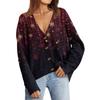 Women's Fashion Long Sleeve Print V-Neck Button Loose Cardigan Top