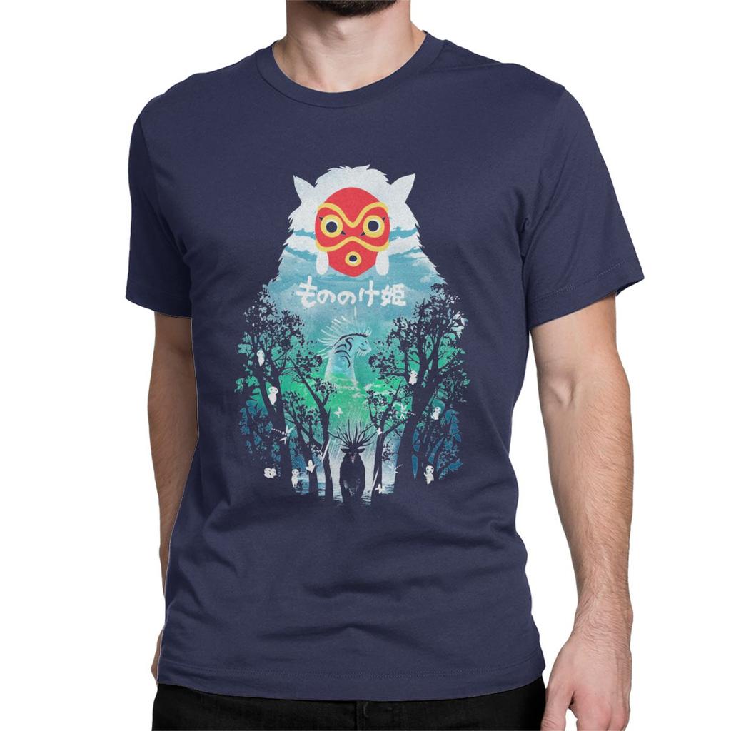 Vintage River Flows In You T Shirt For Men Pure Cotton T Shirts Princess Mononoke Ghibli