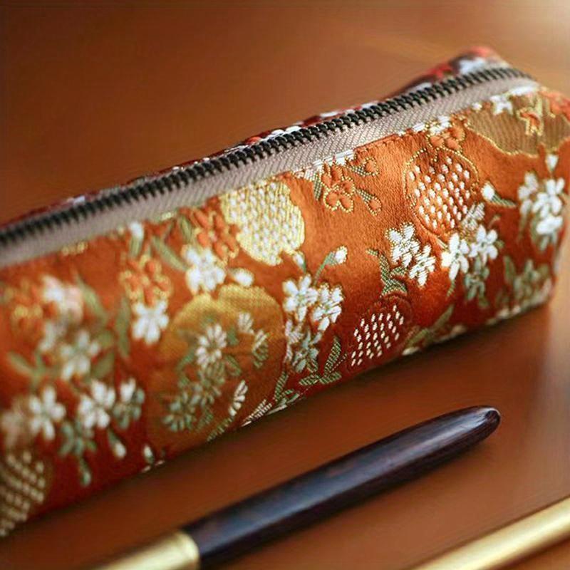 Vintage Gold Stamping Embroidery Pencil Bag Large Capacity Pencilcase Pencil Pouch Cosmetic Bag Student Stationery
