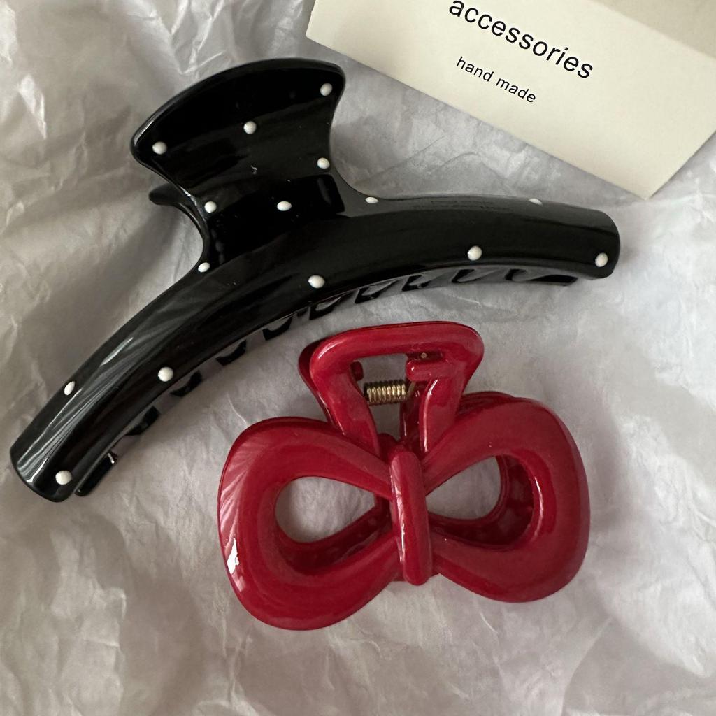 Polka Dot Frangipani Claw Clip - Elegant Half-Up Hair Accessory