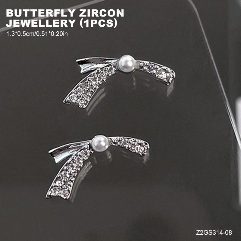 High Shine 3D Butterfly Zirconia Bow Nail Decorations