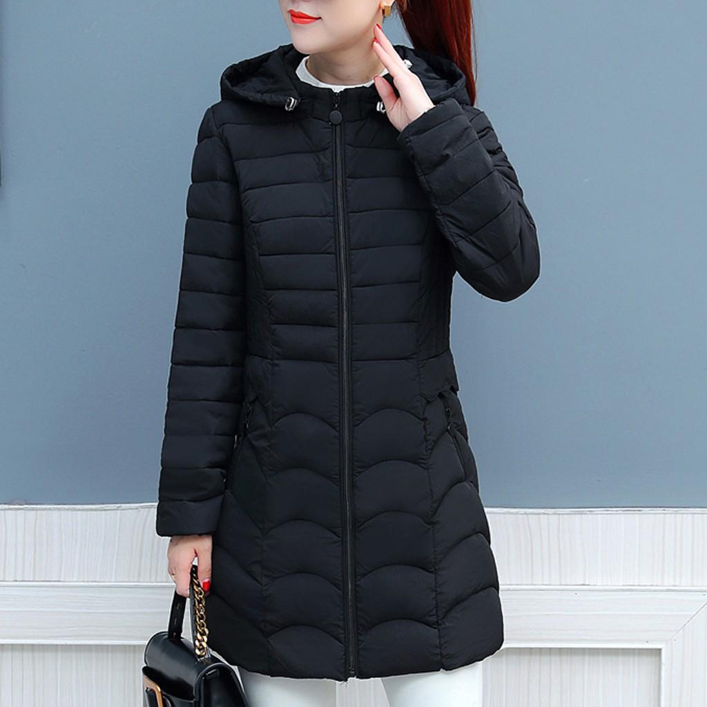 Fashion Women Winter Warm Cotton Hooded Winter Jacket Long-Sleeved Coat