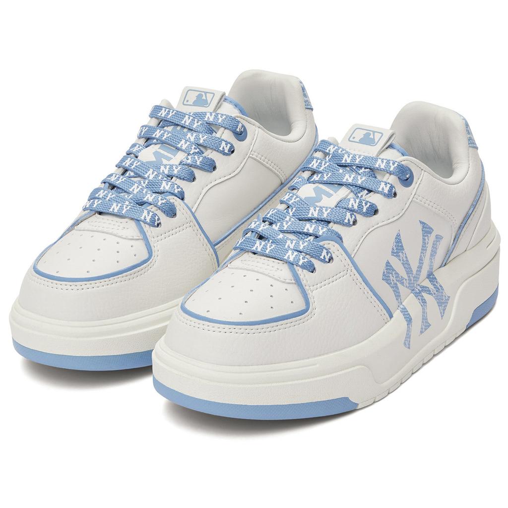 New MLB New York Yankees Anti-Slip Wear-Resistant Low-Top Skateboard Shoes Unisex White Blue 3ASXD025N-50BLS