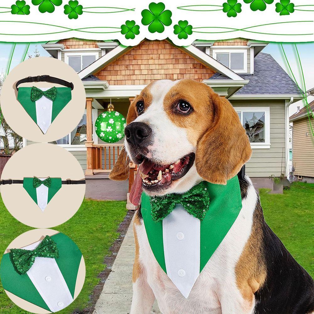 

Soft Saint Patrick s Day Clothing with D-ring Dog Tuxedo Pet Bow Costume Green Irish Outfits S зелений