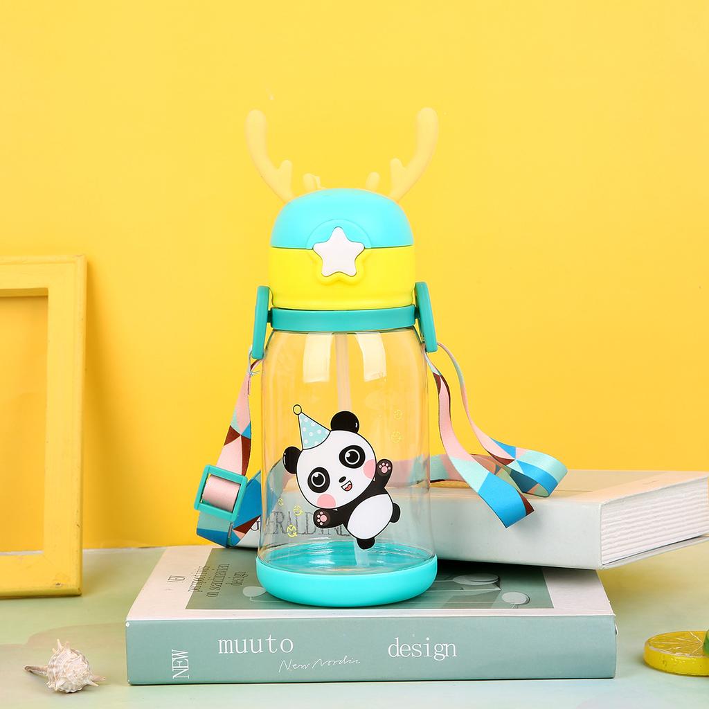 600ml Creative Antler Sippy Cup Water Bottle with Straw Portable Kids Leakproof Jug Outdoor Sports Bottles Children's Drinkware