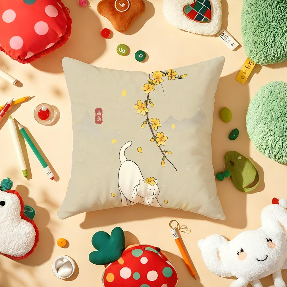 Autumn Cats Cushion Cover Soft Short Plush DoubleSided Printing Home Decor Machine Washable Pillow Case Gift