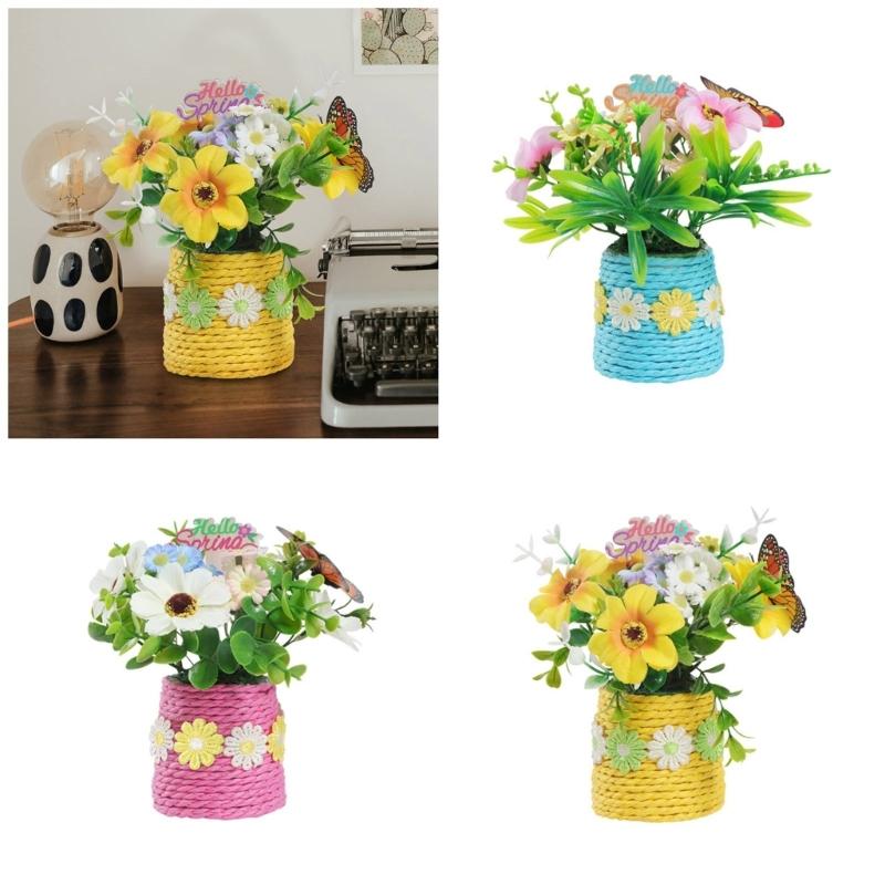 Realistic Easters Faux Potted Plant Bonsais Spring Artificial Flowers Arrangement In Pots Vase for Festives Decorations