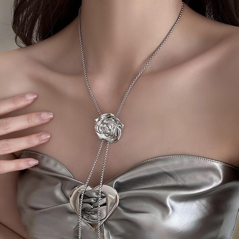 ins cold wind pull adjustable rose necklace female summer personality simple collarbone chain temperament sweet cool necklace