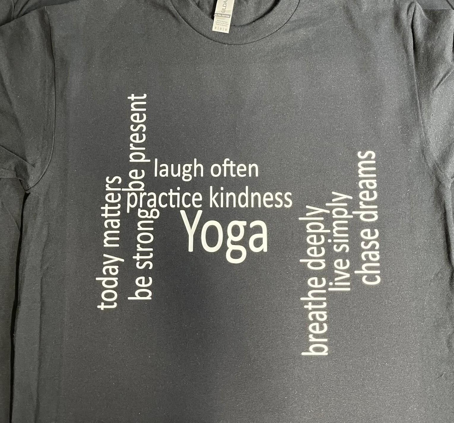 Yoga T Shirt Mens Womens Tees Top tee Relax breathe laugh unisex S