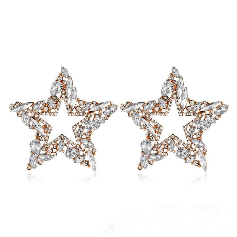 Geometric Rhinestone Inlaid Star Alloy Earrings - Multi-Color Light Luxury Design