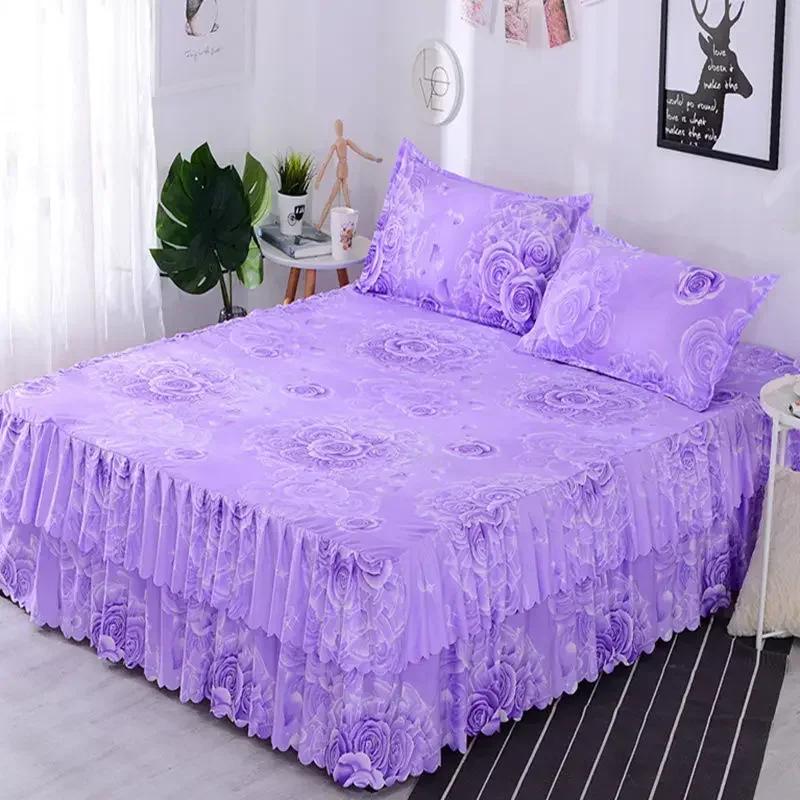 1Pcs Bed Sheet Lace Skirt Elastic Fitted Double Bedspread With Pillowcases Mattress Cover Bedding Set Elastic King Size Bedsheet