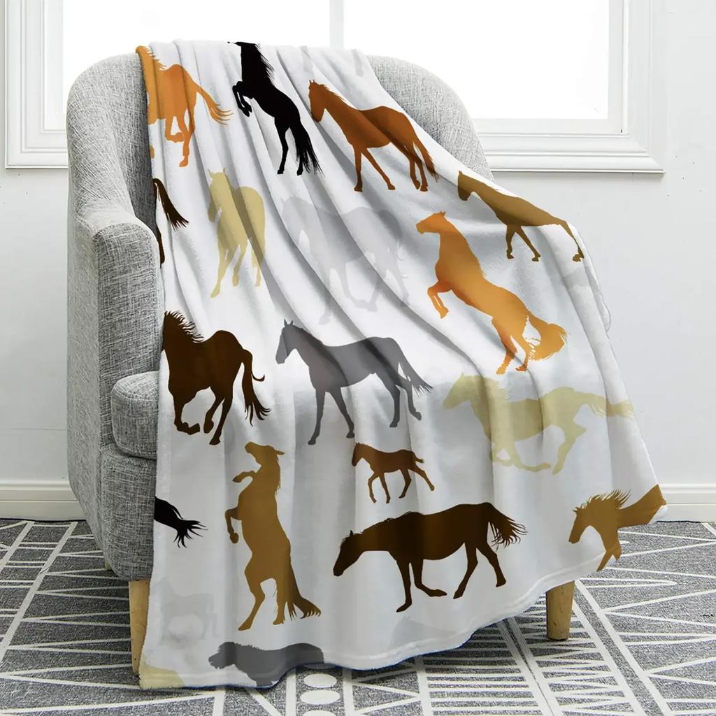 Horse Floral Blanket Animal Flower Pattern Print Throw Blanket Super Soft Comfortable Lightweight for Living Room for Kids Teens