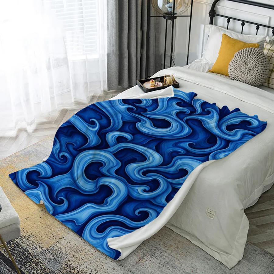 Blue Wave Pattern Microfiber Flannel Cover Blanket Bedroom Living Room Sofa Soft And Comfortable Home Decoration