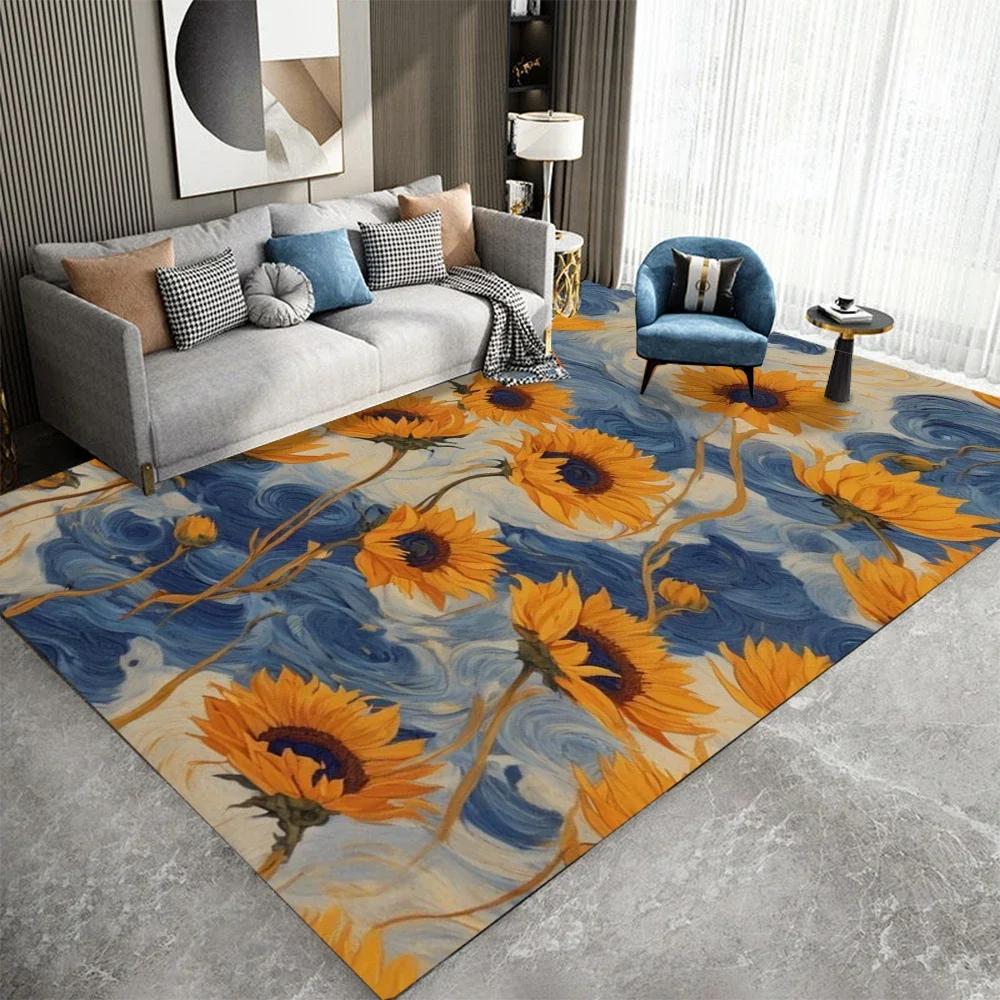 Van Gogh Style Impressionist Art Floor Carpet Starry Night Design Anti-Slip Rug for Kids Room Bedroom Living Room Home Decor MAT