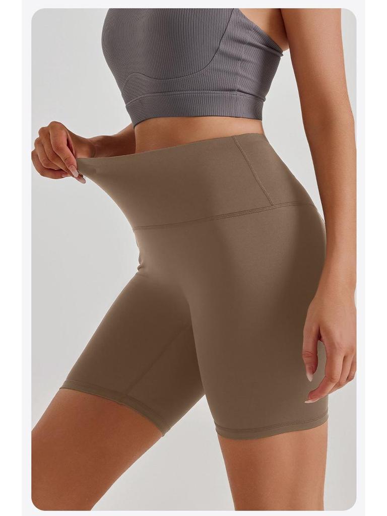 High-Waist Nude Yoga Shorts - Seamless, Hip-Lifting, Women's Fitness Wear