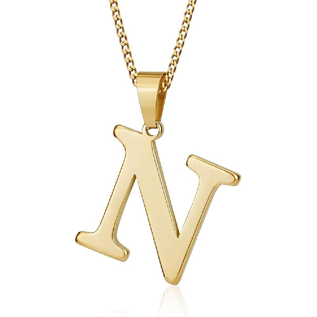 Suweibuke Initial Necklace for Men Women Boys Girls, 18K Gold Plated 26 Letters Pendant Necklace, Personalized Jewelry Gifts