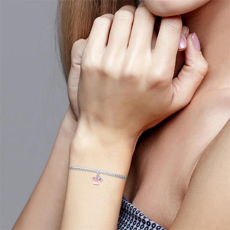 Charms Original Copper Pink Flowered Dress Beads Fit Bracelet Diy Fine Gift Women Delicate Jewelry Accessory