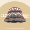 Vintage mixed-color knitted pattern hand-woven wool hat women's winter warm crimped ear hat women