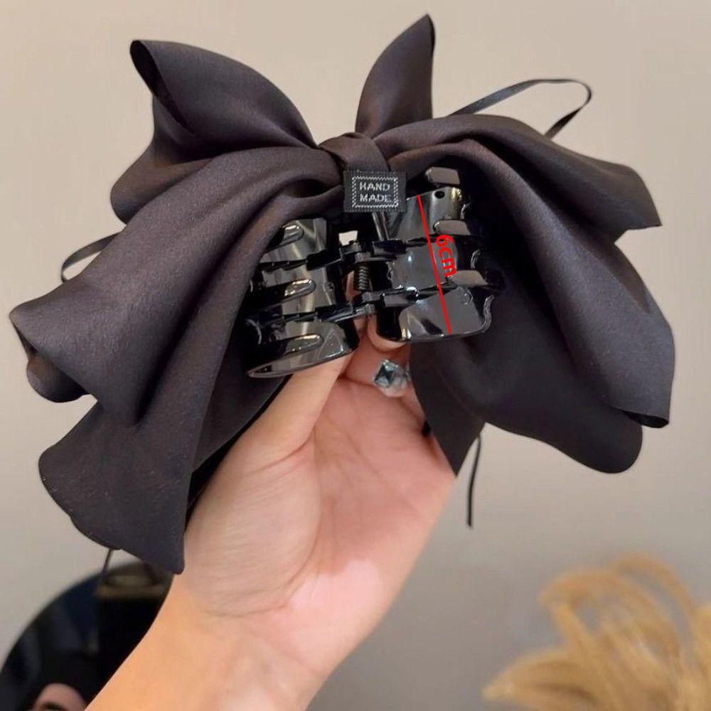 Fashion Black Hair Claws Pearl Pendant Multi-Layer Bow Ponytail Hair Clip Elegant Shark Clip Headwear