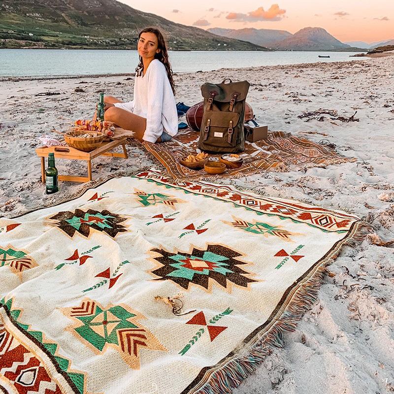 Picnic Mat Moisture-proof Mat Thickened Ins Wind Outdoor Floor Mat Camping Picnic Cloth Bohemian Carpet
