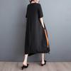 Summer New Loose Casual Embroidered Dress Color Block Hem Drawstring Slimming Women's Fashionable Artistic Clothing Dress