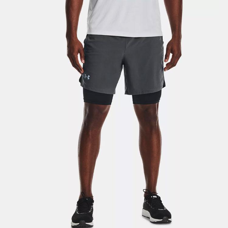 Under Armour 2 In 1 Solid Woven Sports Shorts Men shorts Dark-Gray 1361497-012