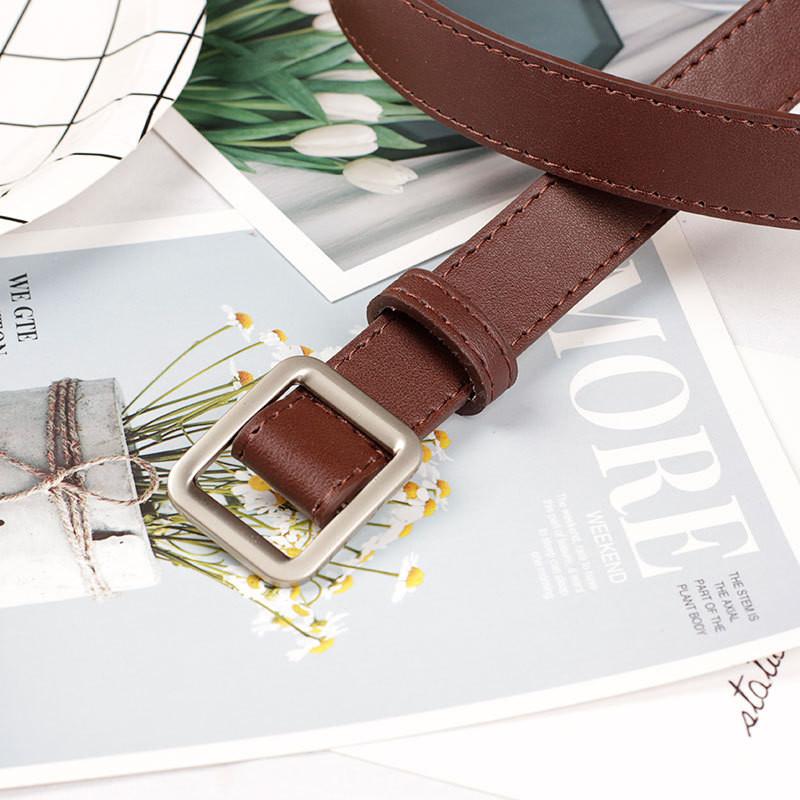 Faux Upscale Womens Leather Belt With Refined Rectangle Silver Buckle In Classic Black And Elegant Colors