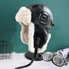 Pu Leather Lei Feng Hat, Northeast Velvet Cotton Hat, Men's and Women's Winter Cold and Windproof Cycling Ear Protection Hat Tide