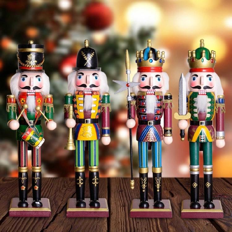 Colorful Wooden Nutcracker Soldier King Figurine Christmas Decor for Shelves