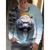 Tiger Print Pullover Autumn Men's Casual Long Sleeve T-shirt Top Round Neck Sweatshirt Streetwear Harajuku Men's Wear