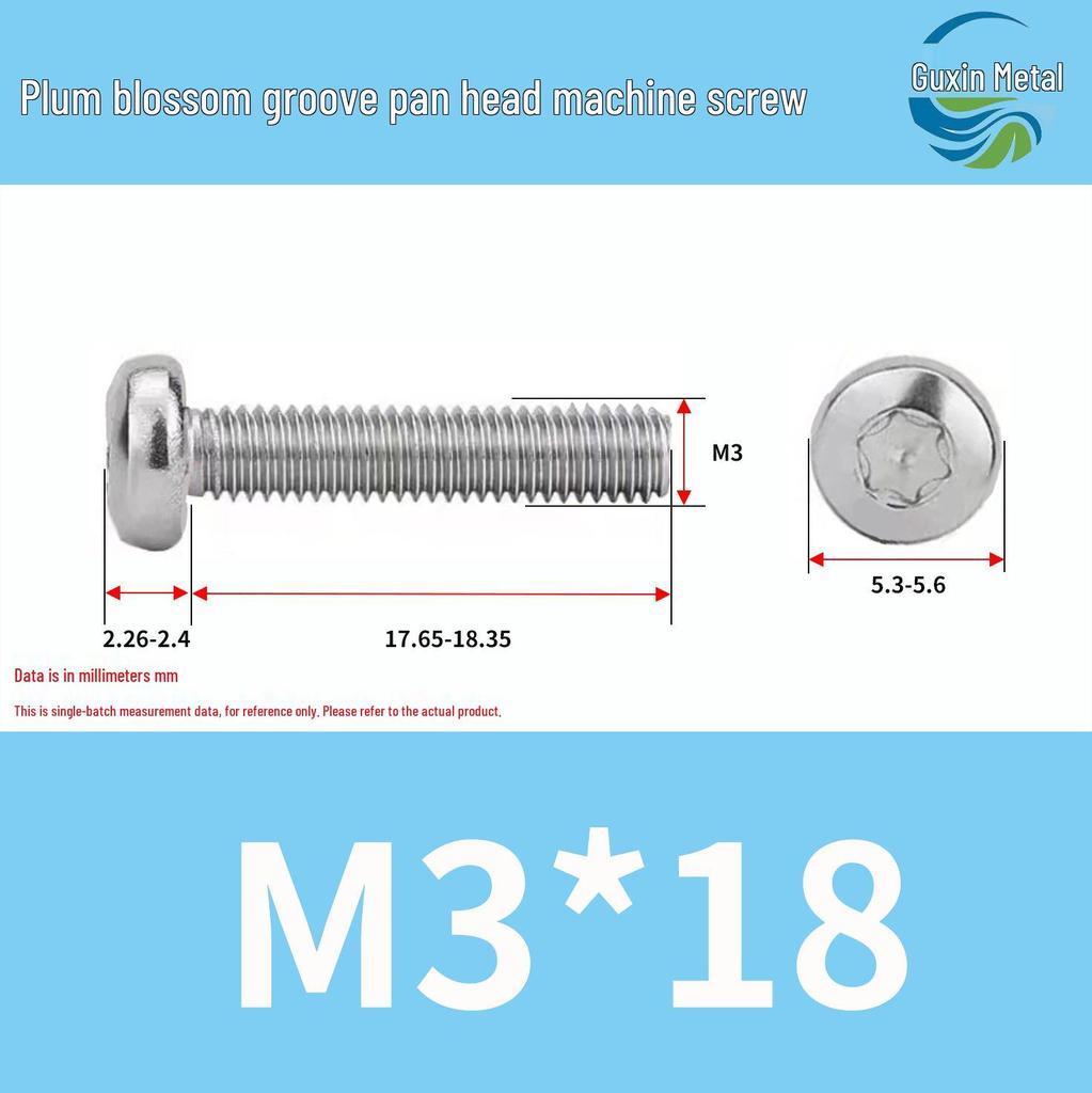 304 Stainless Steel Pan Head Torx Machine Screw, GB2672, M2-M, Without Collar