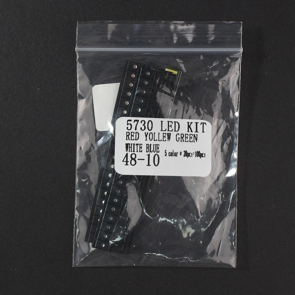 100PCS LEDs Diodes Kit 5730 SMD LED Beads Light Emitting Diode , Red Yellow Green Blue White 5 Color DIY Electronics Set