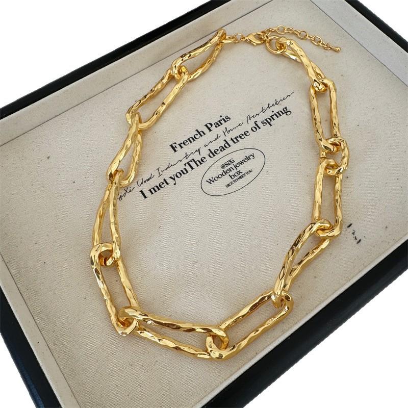 Meier French Vintage Premium Heavy Industry Cuban Textured Necklace, Collarbone Chain for Women