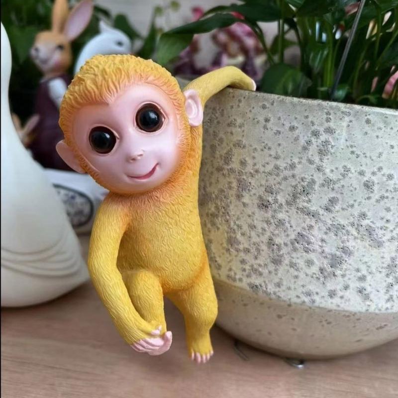 62KD Monkey Container Accessories Resin Decors Monkey Sculpture Planter Pots Hangers for Plant Lover and Children